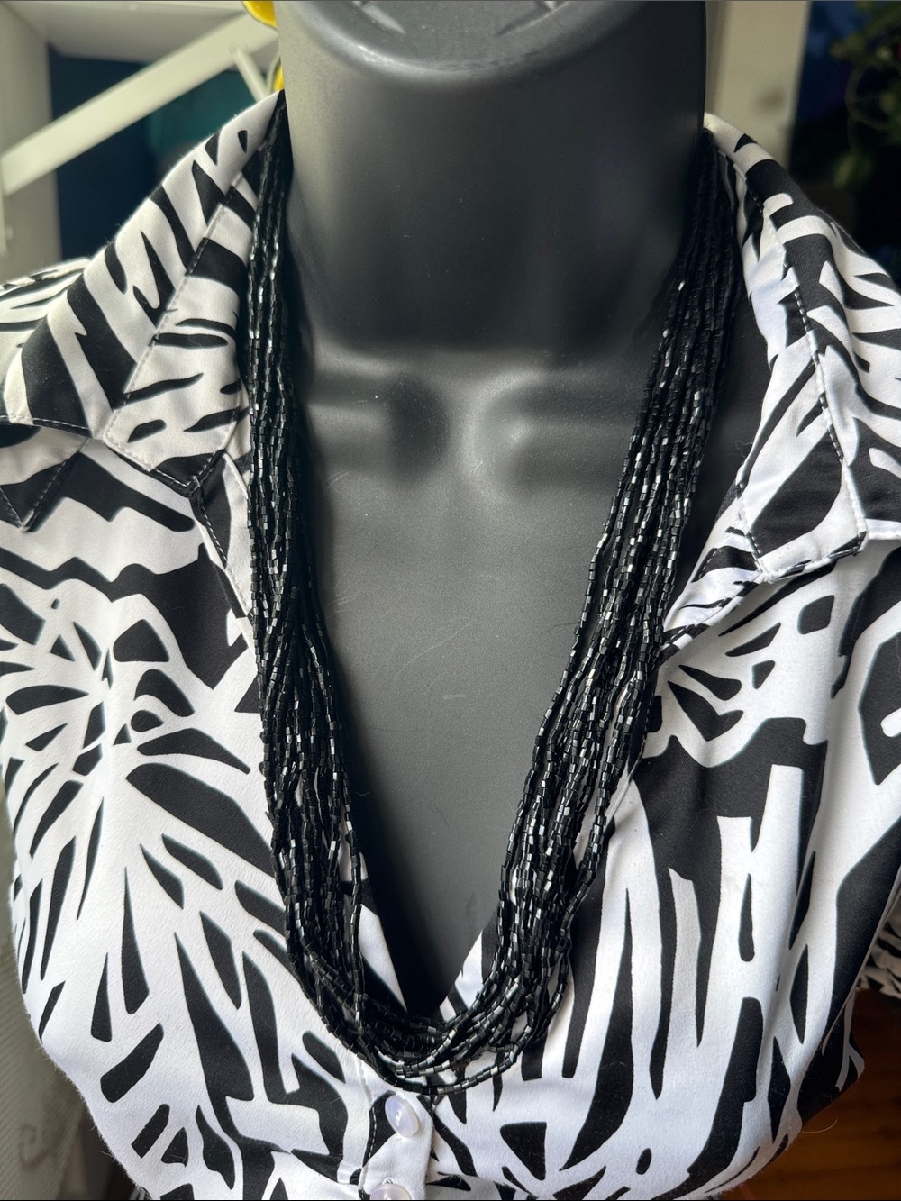 Multi-Strand Black Beaded Necklace - Elegant Statement Jewelry